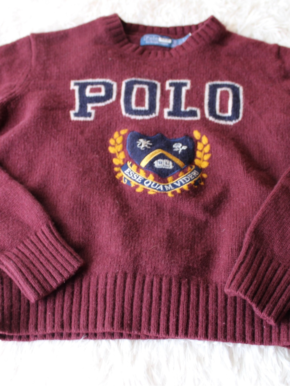 Polo by Ralph Lauren Maroon Crewneck Sweater with Crest